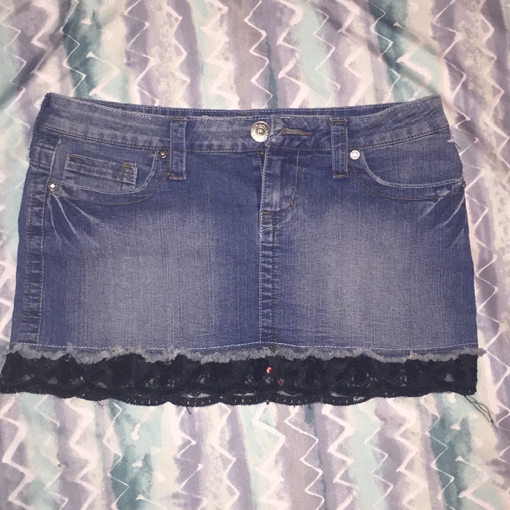 YMI Jean mini skirt with black lace bottom size 9